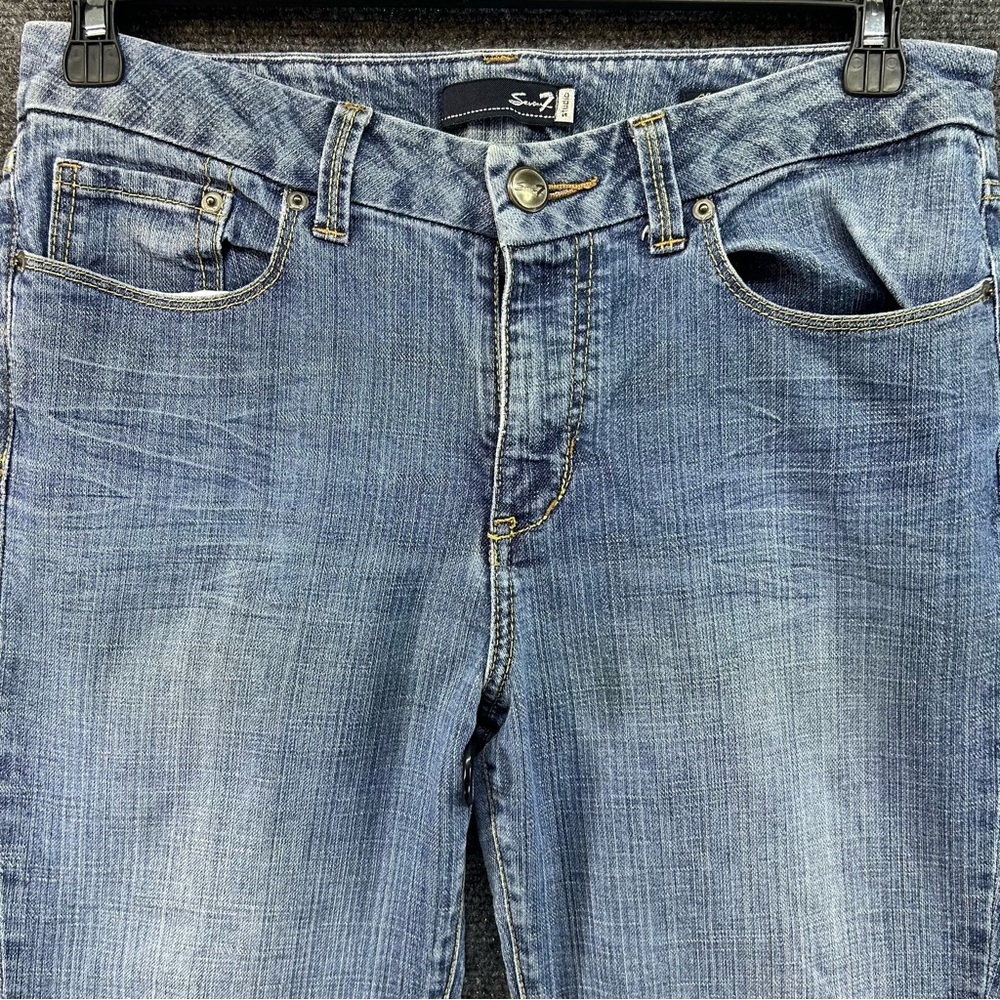 Seven‎ 7  Bootcut Jeans Women's Sz 10 Blue Embroidered Pockets Stretch Med Wash
